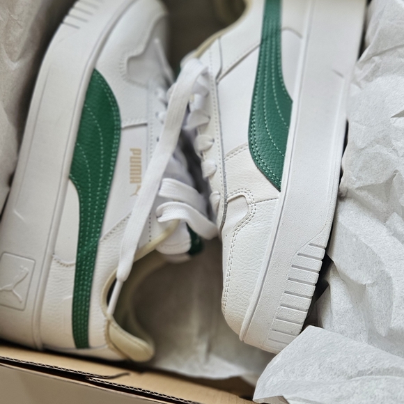 Puma White and Green Carina Sneakers - Picture 9 of 10